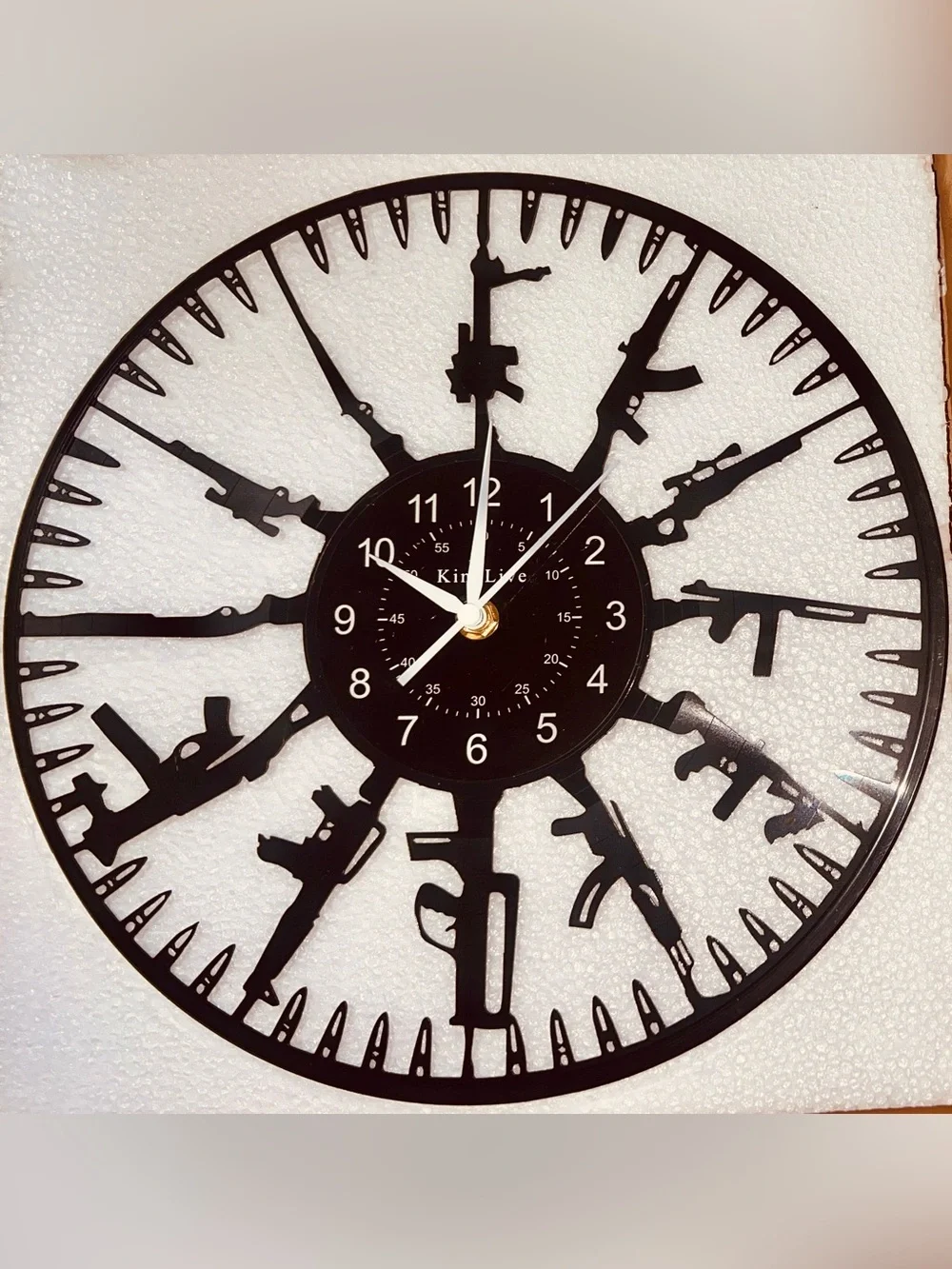 Vinyl Record Gun Theme Wall Clock Silent Non Ticking - Lightweight - by KingLive
